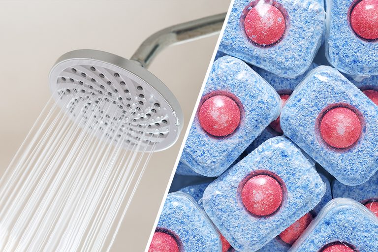 clean shower with dishwasher tablets